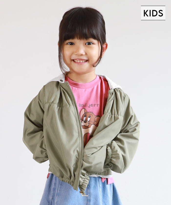 セール★1990円→1690円 キッズ100-130  メール便不可 子供服 ブルゾン フード付き 羽織り ジップアップ ポケット 軽量 シンプル 男女兼用 キッズオリジナル