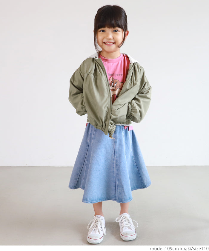 セール★1990円→1690円 キッズ100-130  メール便不可 子供服 ブルゾン フード付き 羽織り ジップアップ ポケット 軽量 シンプル 男女兼用 キッズオリジナル