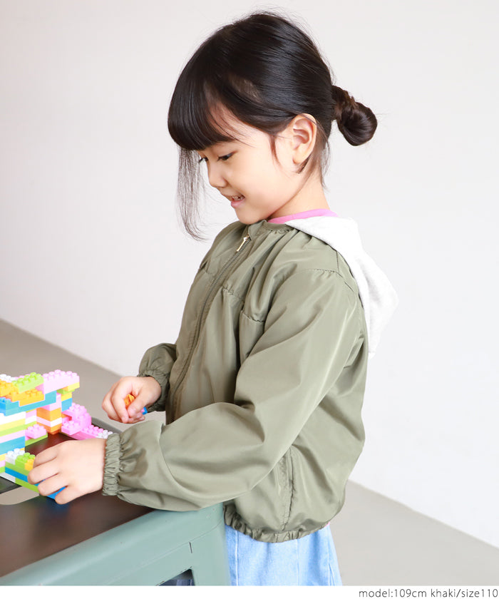 セール★1990円→1690円 キッズ100-130  メール便不可 子供服 ブルゾン フード付き 羽織り ジップアップ ポケット 軽量 シンプル 男女兼用 キッズオリジナル