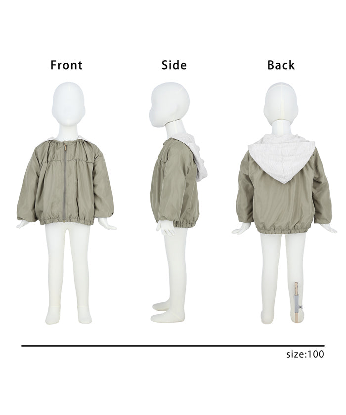 セール★1990円→1690円 キッズ100-130  メール便不可 子供服 ブルゾン フード付き 羽織り ジップアップ ポケット 軽量 シンプル 男女兼用 キッズオリジナル