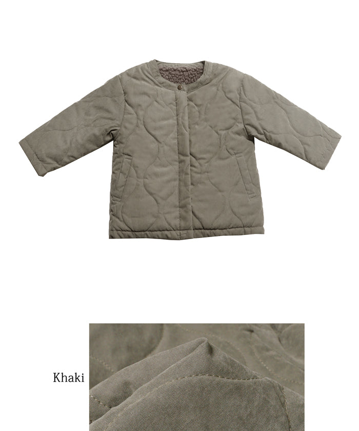 【キッズ100-130】子供服 キルティングコート キルト ノーカラー Aライン ボア 長袖 無地 男女兼用 親子お揃い メール便不可
