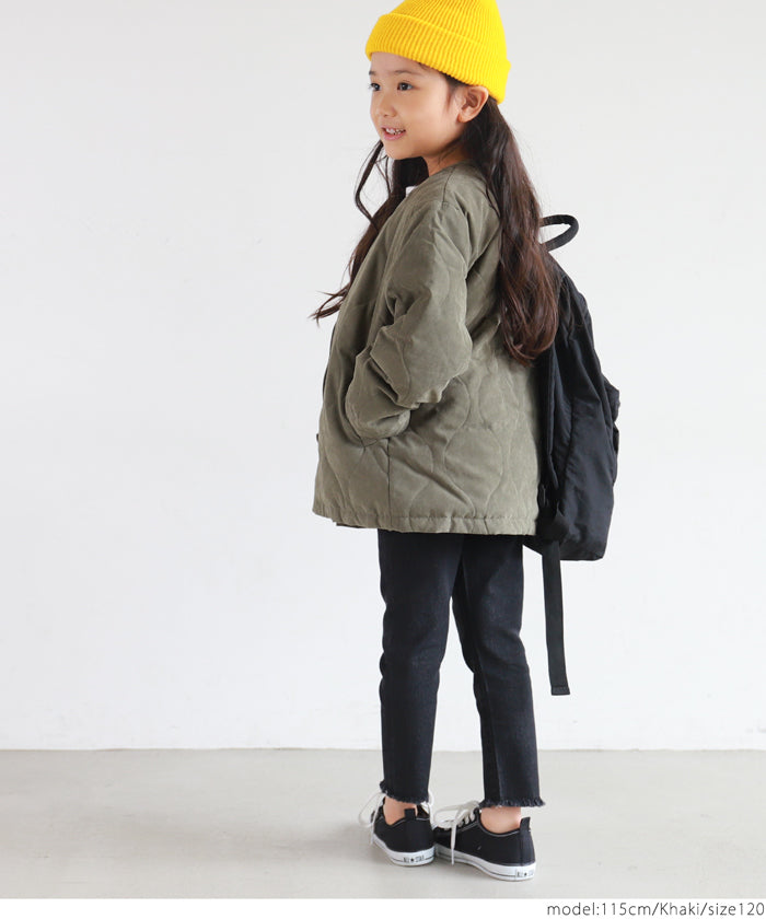 【キッズ100-130】子供服 キルティングコート キルト ノーカラー Aライン ボア 長袖 無地 男女兼用 親子お揃い メール便不可