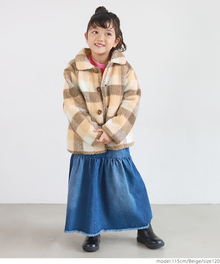 セール★3690円→1490円 メール便不可 キッズ 100-130 ボアジャケット 長袖 ミディアム丈 チェック柄 女の子 キッズオリジナル 子供服 coca コカ