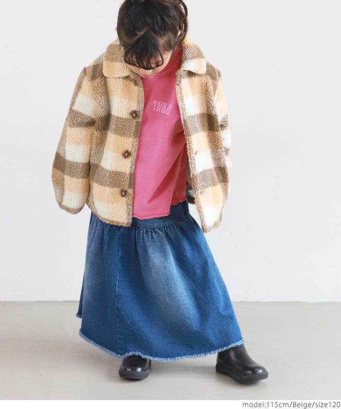 セール★3690円→1490円 メール便不可 キッズ 100-130 ボアジャケット 長袖 ミディアム丈 チェック柄 女の子 キッズオリジナル 子供服 coca コカ