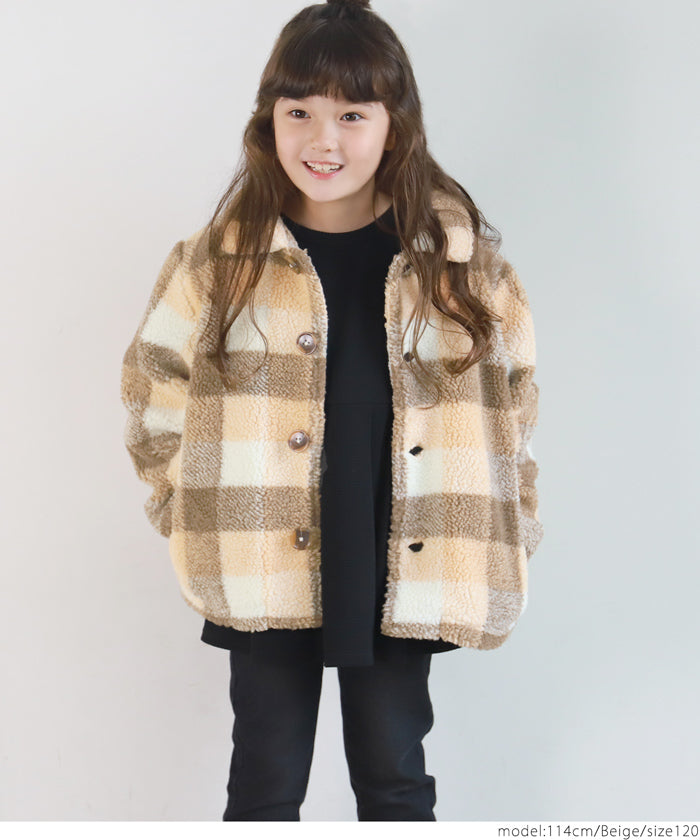 セール★3690円→1490円 メール便不可 キッズ 100-130 ボアジャケット 長袖 ミディアム丈 チェック柄 女の子 キッズオリジナル 子供服 coca コカ