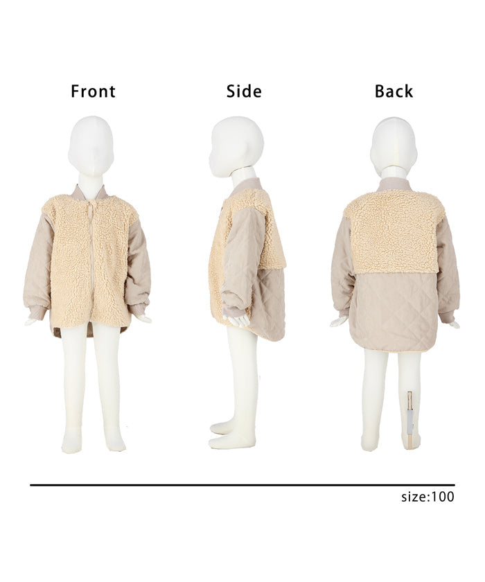 セール★2690円→990円 キッズ 100-130 ジャケット ボア キルティング 長袖 ドッキング 男女兼用 キッズオリジナル 子供服 メール便不可