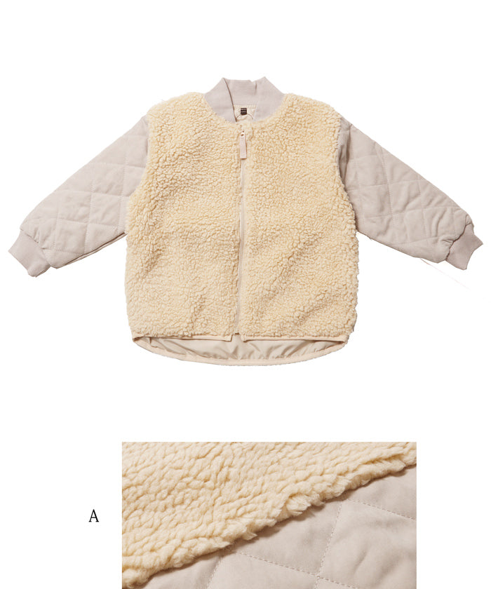 セール★2690円→990円 キッズ 100-130 ジャケット ボア キルティング 長袖 ドッキング 男女兼用 キッズオリジナル 子供服 メール便不可