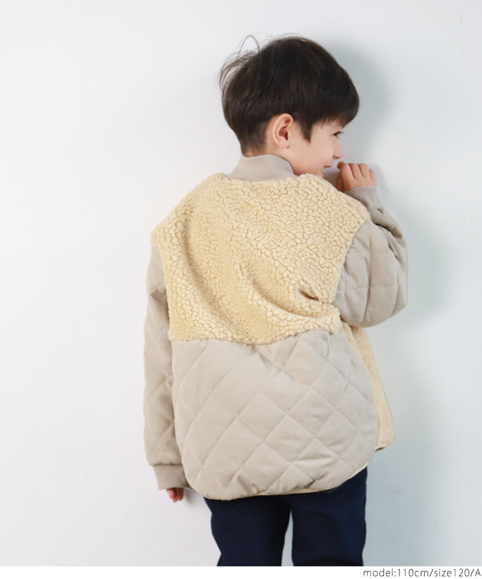 セール★2690円→990円 キッズ 100-130 ジャケット ボア キルティング 長袖 ドッキング 男女兼用 キッズオリジナル 子供服 メール便不可