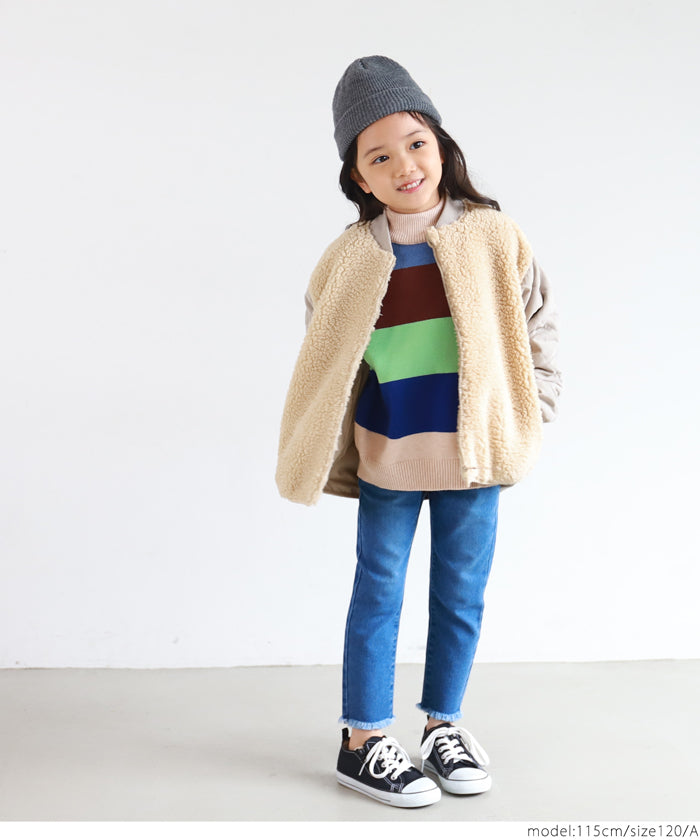 セール★2690円→990円 キッズ 100-130 ジャケット ボア キルティング 長袖 ドッキング 男女兼用 キッズオリジナル 子供服 メール便不可