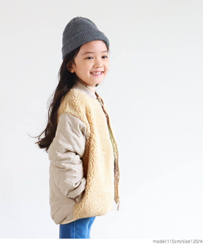 セール★2690円→990円 キッズ 100-130 ジャケット ボア キルティング 長袖 ドッキング 男女兼用 キッズオリジナル 子供服 メール便不可