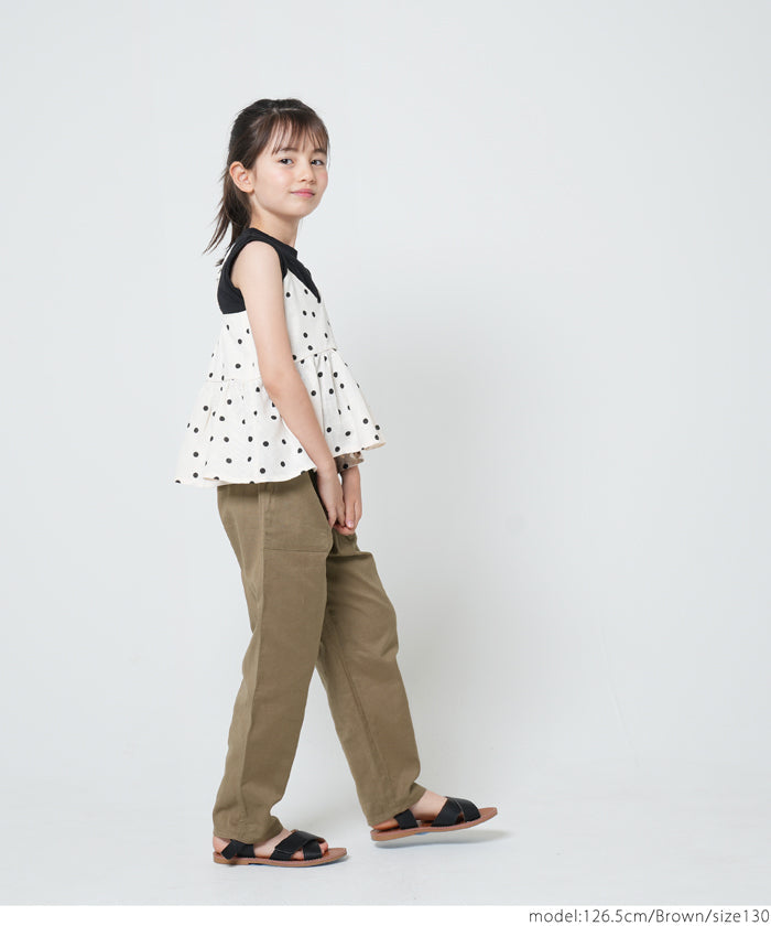 キッズ 100-140 テーパードパンツ インド綿 綿麻パンツ ウエストゴム 調節紐 ポケット ロング丈 男女兼用 親子お揃い 子供服 メール便可 coca コカ