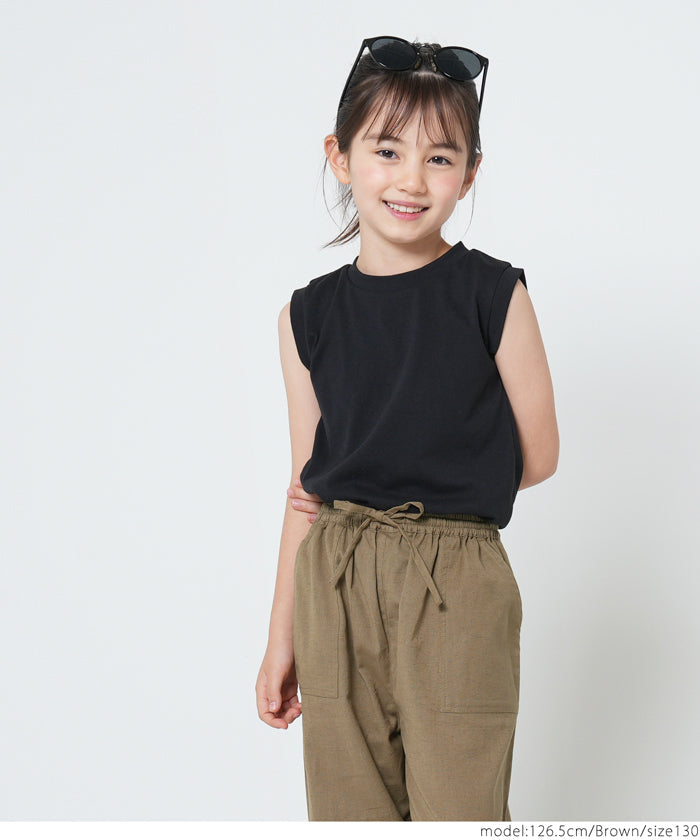 キッズ 100-140 テーパードパンツ インド綿 綿麻パンツ ウエストゴム 調節紐 ポケット ロング丈 男女兼用 親子お揃い 子供服 メール便可 coca コカ