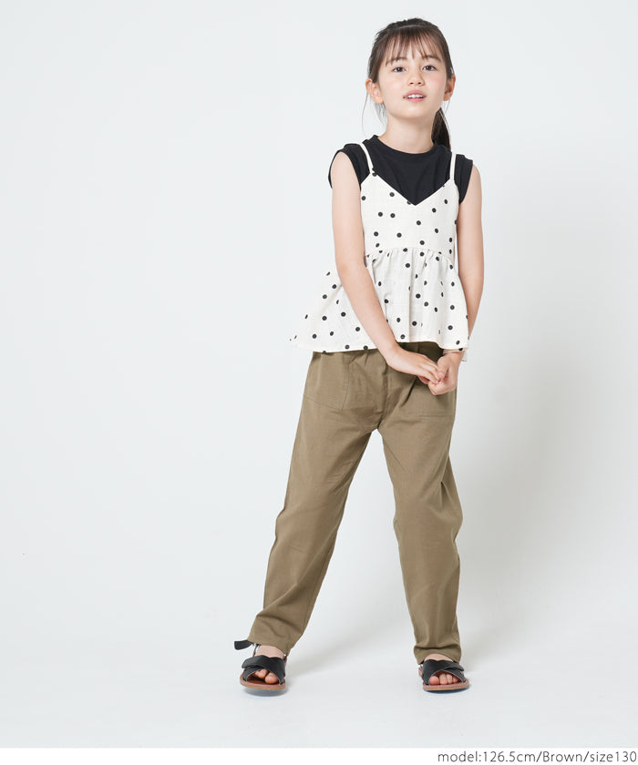 キッズ 100-140 テーパードパンツ インド綿 綿麻パンツ ウエストゴム 調節紐 ポケット ロング丈 男女兼用 親子お揃い 子供服 メール便可 coca コカ