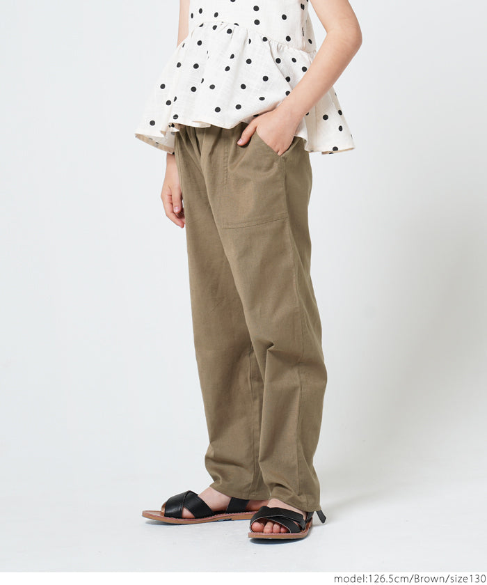キッズ 100-140 テーパードパンツ インド綿 綿麻パンツ ウエストゴム 調節紐 ポケット ロング丈 男女兼用 親子お揃い 子供服 メール便可 coca コカ