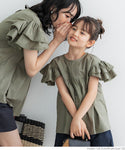 キッズ 100-140 ブラウス フリル レース 半袖 コットン ピンタック クルーネック ミディアム丈 無地 女の子 親子お揃い 子供服 メール便可 coca コカ