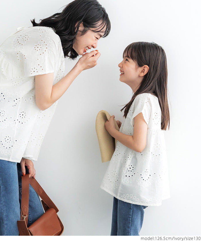 キッズ 100-140 ブラウス インド綿 カットワーク カットワーク 刺繍ブラウス 花柄 コットンタッチ 女の子 親子お揃い 子供服 メール便可 coca コカ