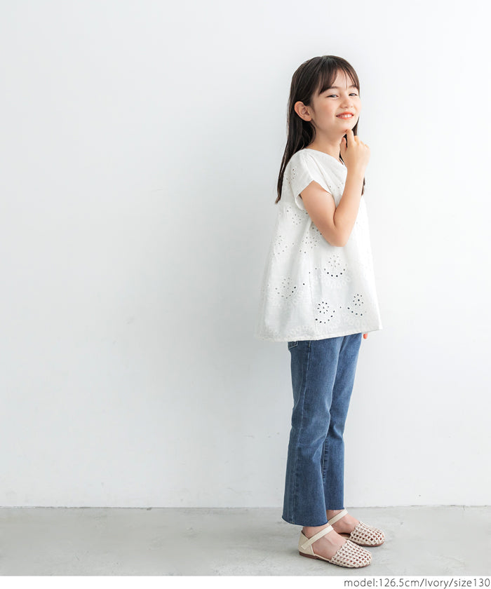 キッズ 100-140 ブラウス インド綿 カットワーク カットワーク 刺繍ブラウス 花柄 コットンタッチ 女の子 親子お揃い 子供服 メール便可 coca コカ