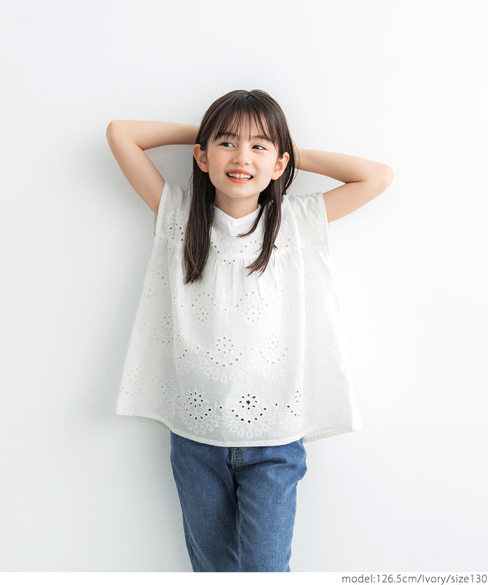 キッズ 100-140 ブラウス インド綿 カットワーク カットワーク 刺繍ブラウス 花柄 コットンタッチ 女の子 親子お揃い 子供服 メール便可 coca コカ