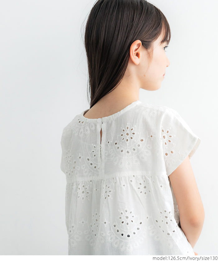 キッズ 100-140 ブラウス インド綿 カットワーク カットワーク 刺繍ブラウス 花柄 コットンタッチ 女の子 親子お揃い 子供服 メール便可 coca コカ