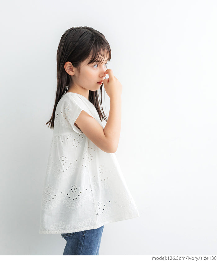 キッズ 100-140 ブラウス インド綿 カットワーク カットワーク 刺繍ブラウス 花柄 コットンタッチ 女の子 親子お揃い 子供服 メール便可 coca コカ