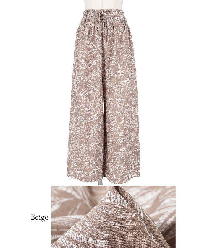 HB4★【メール便可】ワイドパンツ レディース ロング丈 ロングパンツ リーフ柄 ストレート 薄手 イージーパンツ 21ss coca コカ