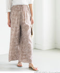 HB4★【メール便可】ワイドパンツ レディース ロング丈 ロングパンツ リーフ柄 ストレート 薄手 イージーパンツ 21ss coca コカ