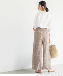 HB4★【メール便可】ワイドパンツ レディース ロング丈 ロングパンツ リーフ柄 ストレート 薄手 イージーパンツ 21ss coca コカ