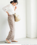 HB4★【メール便可】ワイドパンツ レディース ロング丈 ロングパンツ リーフ柄 ストレート 薄手 イージーパンツ 21ss coca コカ