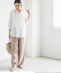 HB4★【メール便可】ワイドパンツ レディース ロング丈 ロングパンツ リーフ柄 ストレート 薄手 イージーパンツ 21ss coca コカ