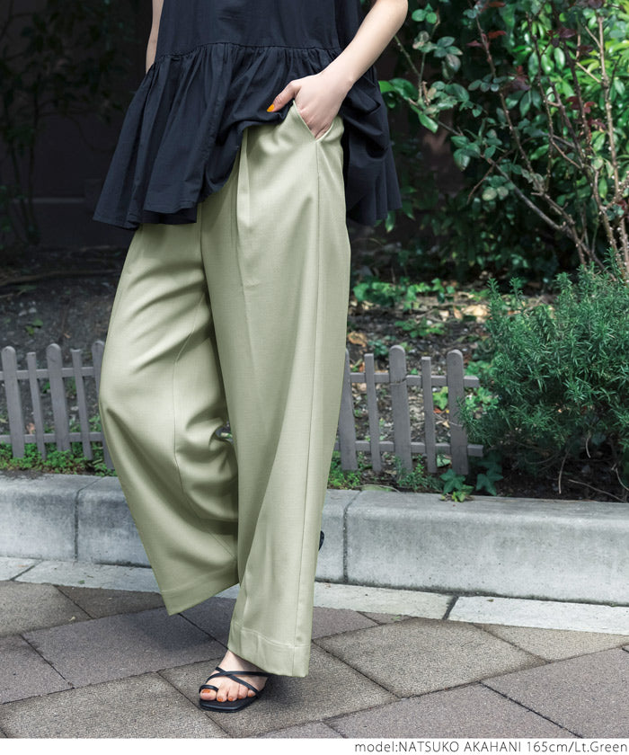 HB4★値下げ★2189円→1490円【メール便可】ワイドパンツ レディース タック ウエストゴム ポケット ロングパンツ センタープレス 無地 シンプル 21ss coca コ