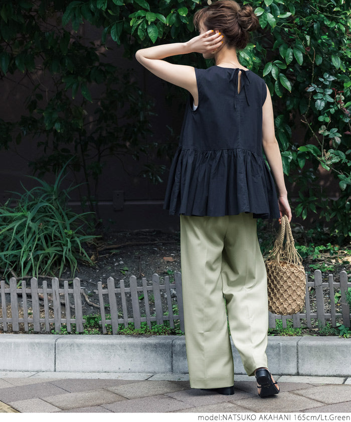 HB4★値下げ★2189円→1490円【メール便可】ワイドパンツ レディース タック ウエストゴム ポケット ロングパンツ センタープレス 無地 シンプル 21ss coca コ