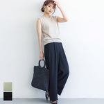 HB4★値下げ★2189円→1490円【メール便可】ワイドパンツ レディース タック ウエストゴム ポケット ロングパンツ センタープレス 無地 シンプル 21ss coca コ