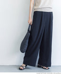 HB4★値下げ★2189円→1490円【メール便可】ワイドパンツ レディース タック ウエストゴム ポケット ロングパンツ センタープレス 無地 シンプル 21ss coca コ