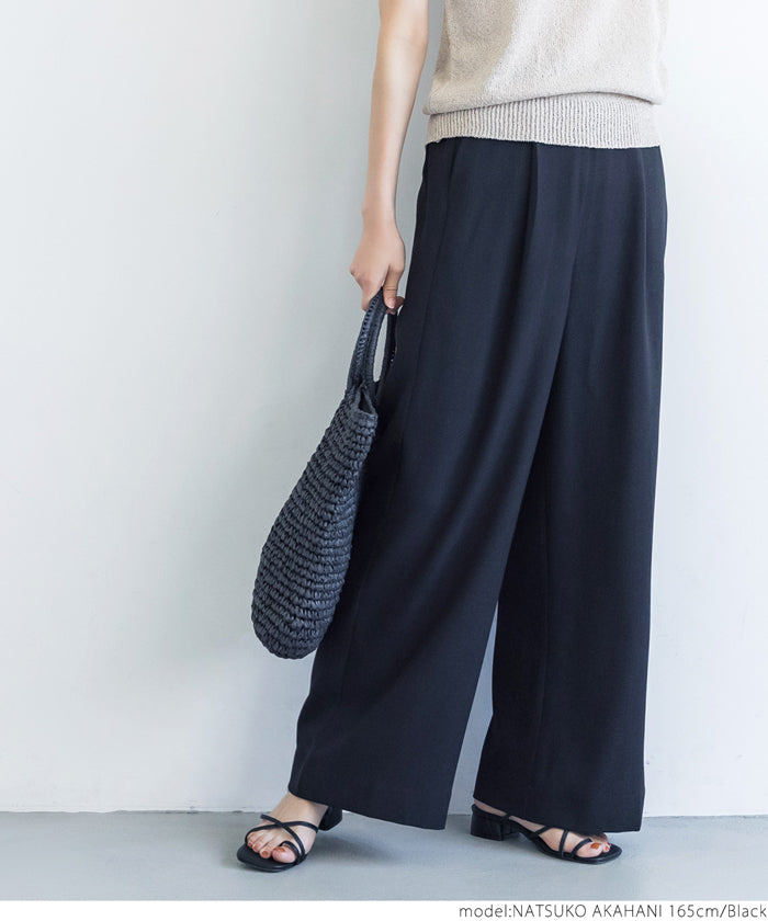 HB4★値下げ★2189円→1490円【メール便可】ワイドパンツ レディース タック ウエストゴム ポケット ロングパンツ センタープレス 無地 シンプル 21ss coca コ
