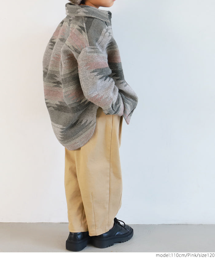 セール★2690円→1490円 キッズ100-130 子供服 オルテガジャケット オーバーサイズ ヘビーネル 長袖 ポケット ボタン エスニック 男女兼用 親子お揃い メール便不可 coca