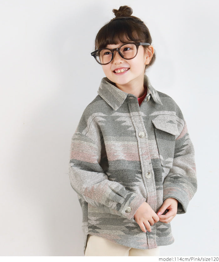 セール★2690円→1490円 キッズ100-130 子供服 オルテガジャケット オーバーサイズ ヘビーネル 長袖 ポケット ボタン エスニック 男女兼用 親子お揃い メール便不可 coca