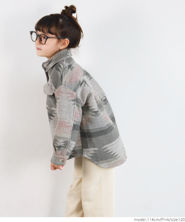 セール★2690円→1490円 キッズ100-130 子供服 オルテガジャケット オーバーサイズ ヘビーネル 長袖 ポケット ボタン エスニック 男女兼用 親子お揃い メール便不可 coca