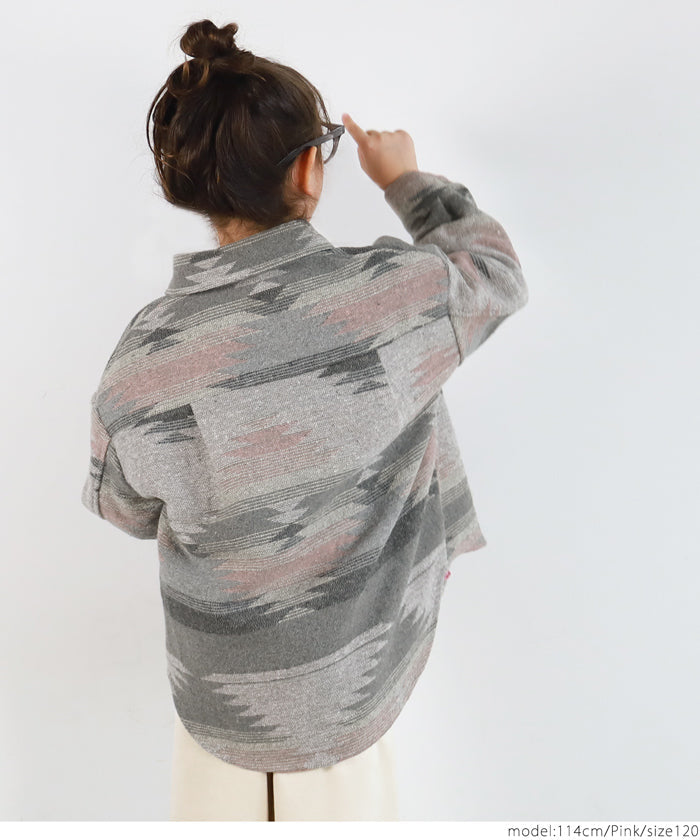 セール★2690円→1490円 キッズ100-130 子供服 オルテガジャケット オーバーサイズ ヘビーネル 長袖 ポケット ボタン エスニック 男女兼用 親子お揃い メール便不可 coca