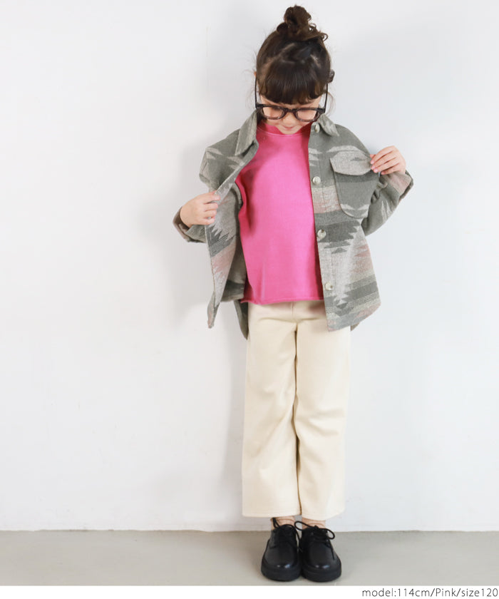 セール★2690円→1490円 キッズ100-130 子供服 オルテガジャケット オーバーサイズ ヘビーネル 長袖 ポケット ボタン エスニック 男女兼用 親子お揃い メール便不可 coca