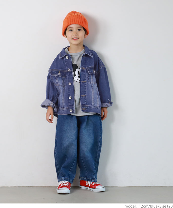 セール★2990円→1990円 キッズ 100-140 デニムジャケット ドロップショルダー デニム 長袖 前開き 胸ポケット 男女兼用 親子お揃い 子供服 メール便不可 coca コカ