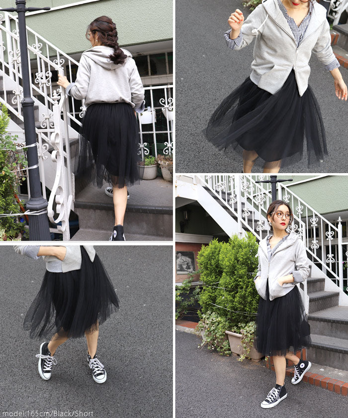 HB4★値下げ★555円【返品交換不可】【メール便不可】長さが選べるふんわりチュールスカートcocaオリジナル(ロングスカート ミモレ丈 膝丈 ライン