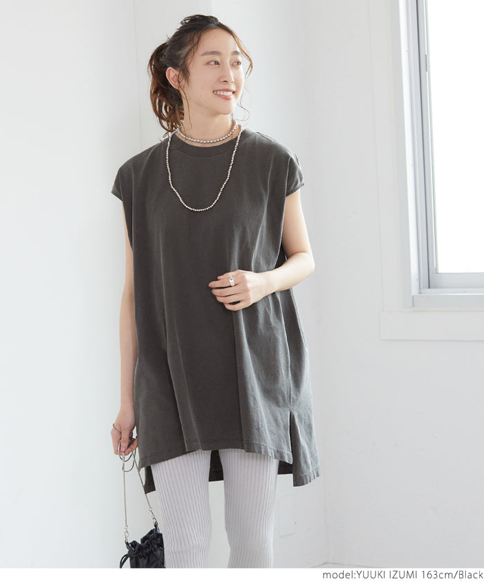 HB4★【メール便可】チュニック レディース カットソー ピグメント ウォッシュ加工 ユーズド風 フレンチスリーブ 綿100％ コットン 全4色 20ss
