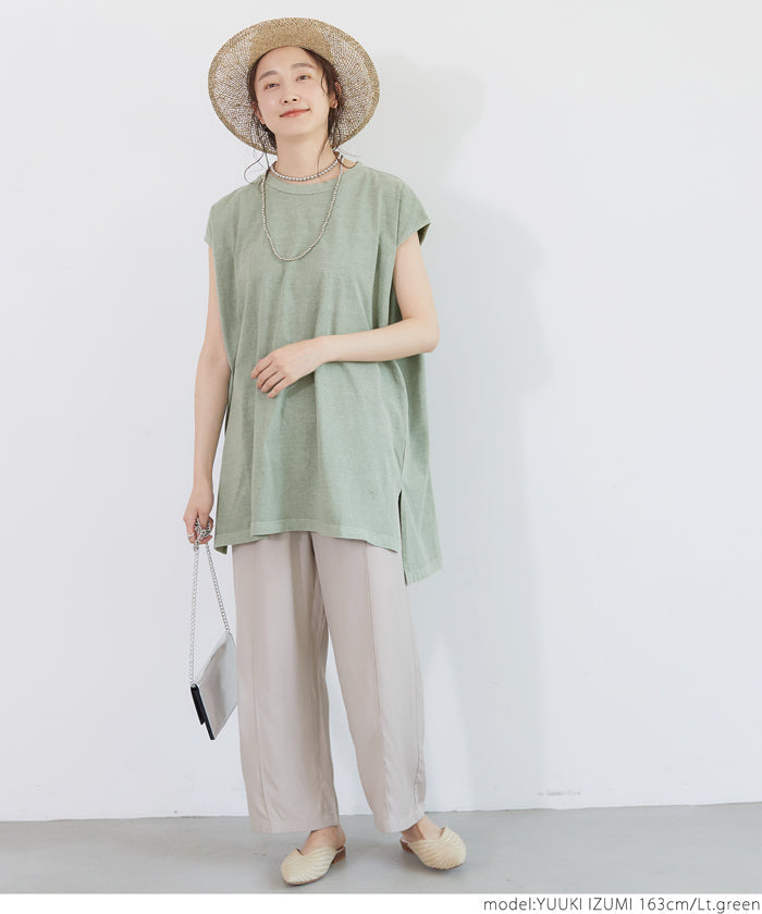 HB4★【メール便可】チュニック レディース カットソー ピグメント ウォッシュ加工 ユーズド風 フレンチスリーブ 綿100％ コットン 全4色 20ss