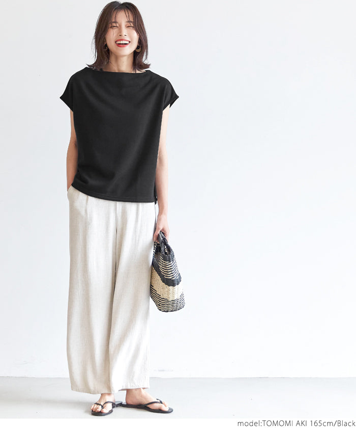 HB4★値下げ★1309円→990円【メール便不可】カットソー レディース フレンチスリ―ブ ボートネック Tシャツ 無地 半袖 21ss coca コカ