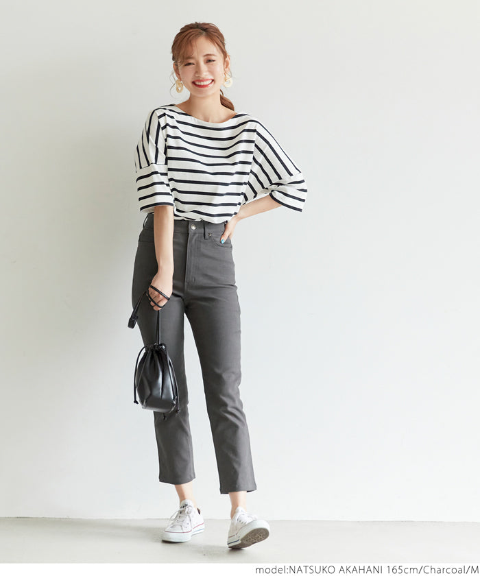 HB4★値下げ★2629円→990円【メール便不可】ロングパンツ レディース ツイル スキニー ストレッチ 伸縮性 ハイウエスト ストレート Iライン 無地 21ss