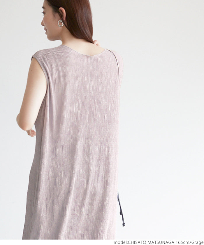HB4★値下げ★1859円→550円【メール便不可】ワンピース レディース 細プリーツ フレンチスリーブ メロウ ロング丈 ミモレ丈 Iライン ボートネック 無地 21ss coca コカ