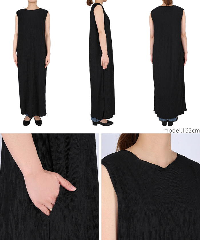 HB4★値下げ★1859円→550円【メール便不可】ワンピース レディース 細プリーツ フレンチスリーブ メロウ ロング丈 ミモレ丈 Iライン ボートネック 無地 21ss coca コカ