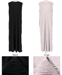 HB4★値下げ★1859円→550円【メール便不可】ワンピース レディース 細プリーツ フレンチスリーブ メロウ ロング丈 ミモレ丈 Iライン ボートネック 無地 21ss coca コカ