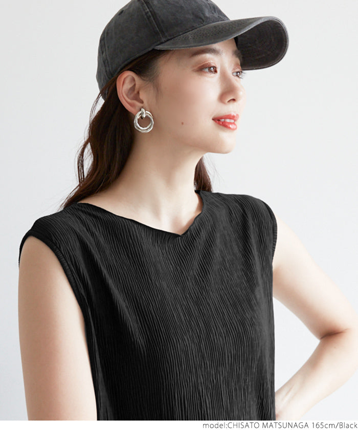 HB4★値下げ★1859円→550円【メール便不可】ワンピース レディース 細プリーツ フレンチスリーブ メロウ ロング丈 ミモレ丈 Iライン ボートネック 無地 21ss coca コカ
