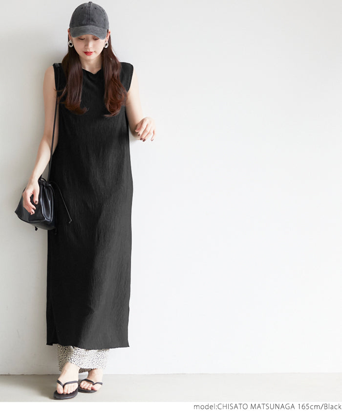 HB4★値下げ★1859円→550円【メール便不可】ワンピース レディース 細プリーツ フレンチスリーブ メロウ ロング丈 ミモレ丈 Iライン ボートネック 無地 21ss coca コカ
